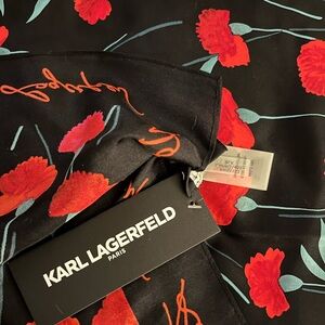 Karl Lagerfeld Black and Red Floral Scarf  Paris 100% silk. NWT.